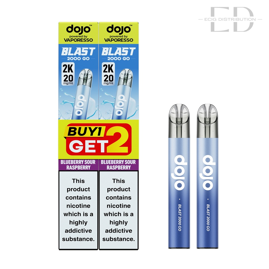 Vaporesso Dojo Blast 2000 Go Transparent Pod Kit Bundle - Blueberry Sour Raspberry 20MG 